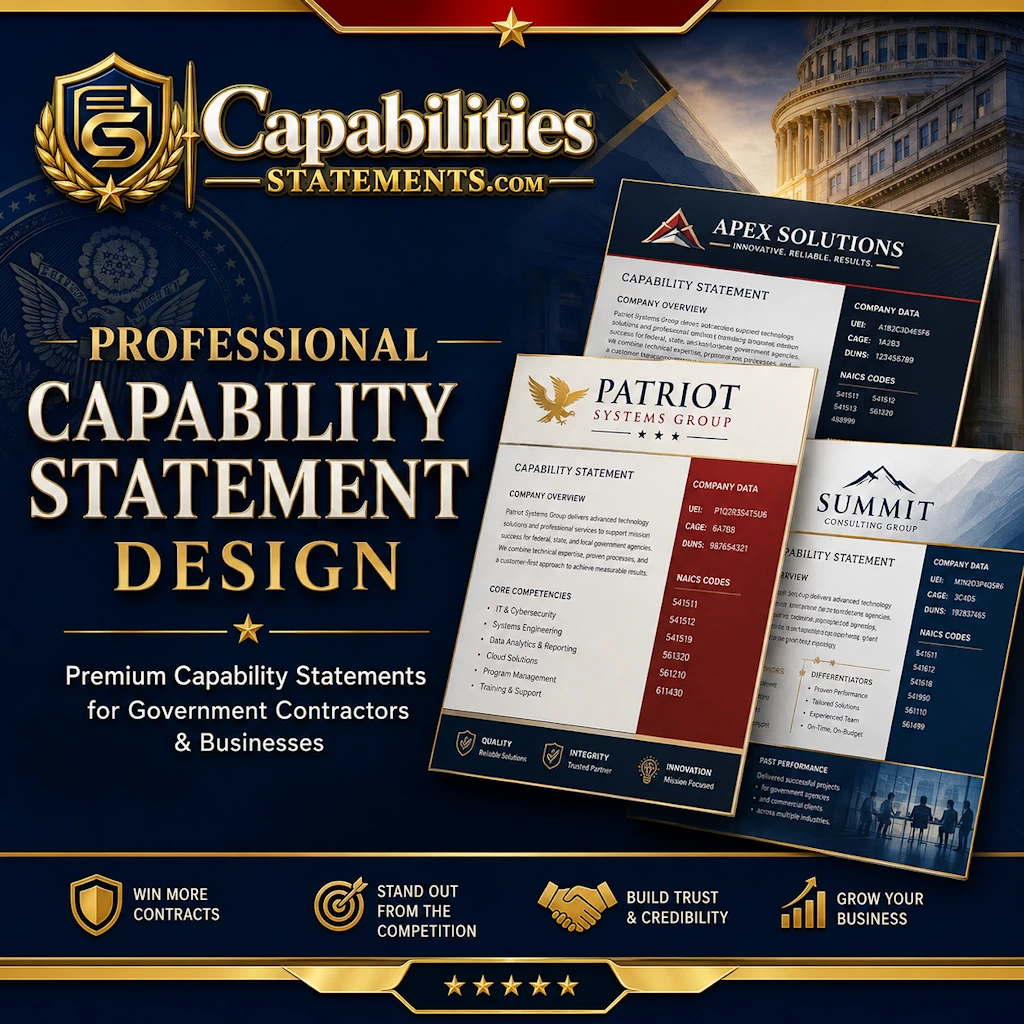Premium professional capability statement design for government contractors and businesses